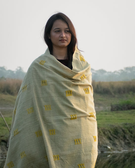 Bonfire Shawl - Turmeric Neem Dyed Eri Silk Shawl - TATI 