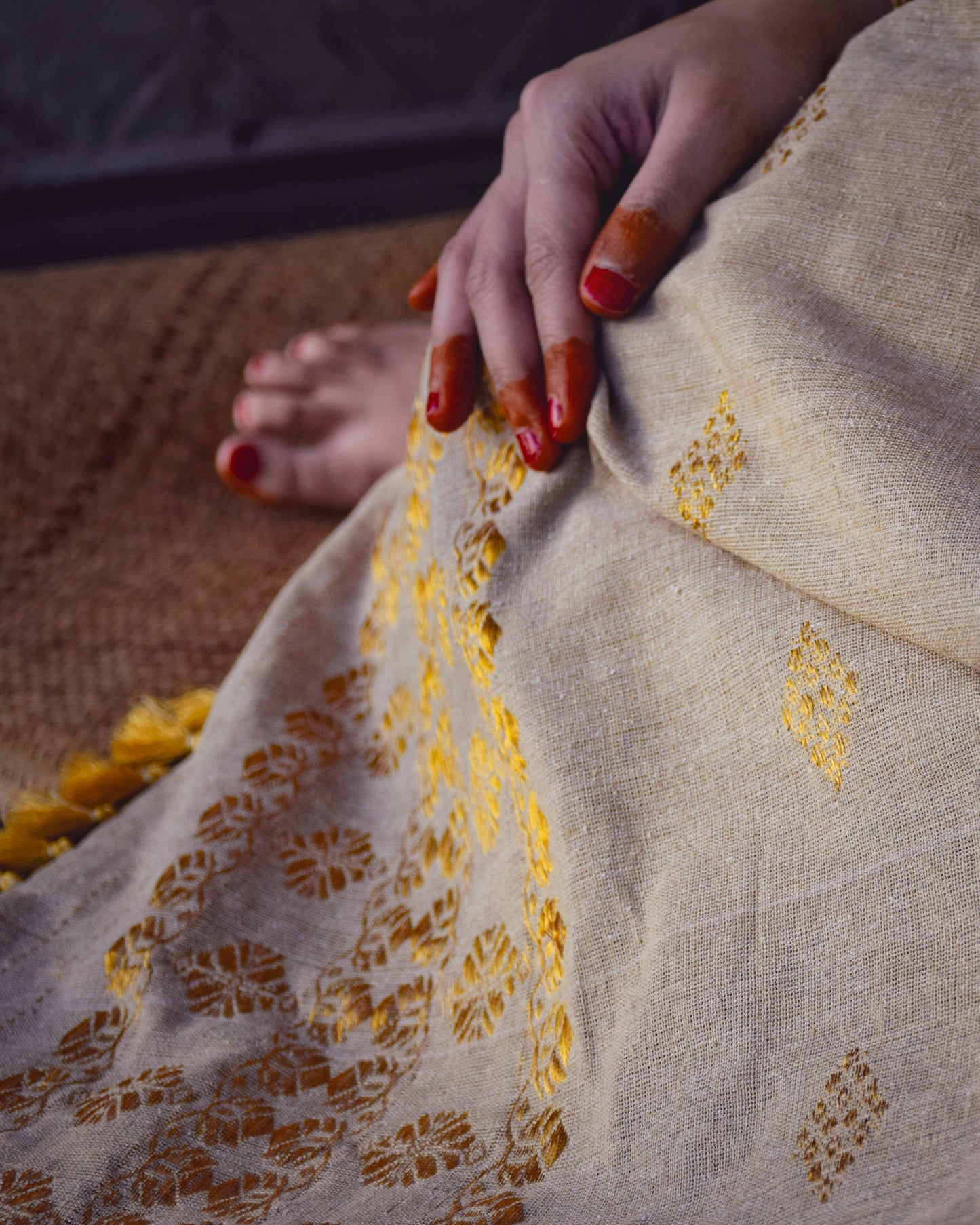Winter Wedding Eri Silk Shawl Golden Zari - TATI 