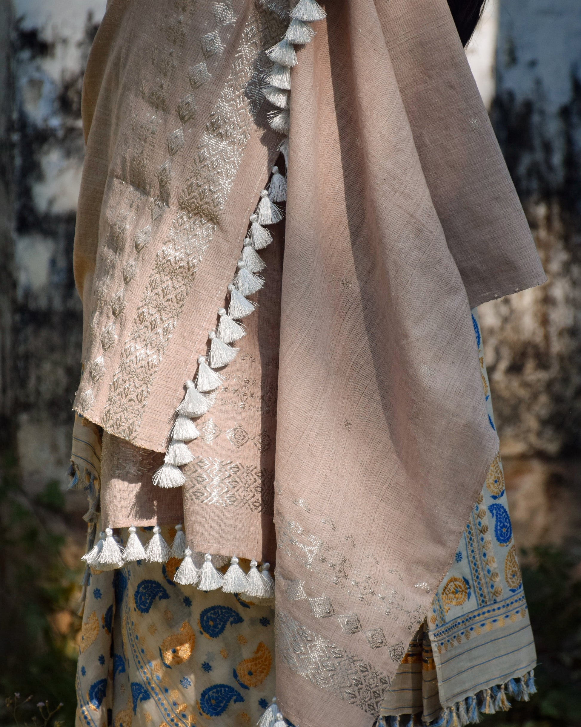 Winter Wedding Eri Silk Shawl Silver Zari - TATI 
