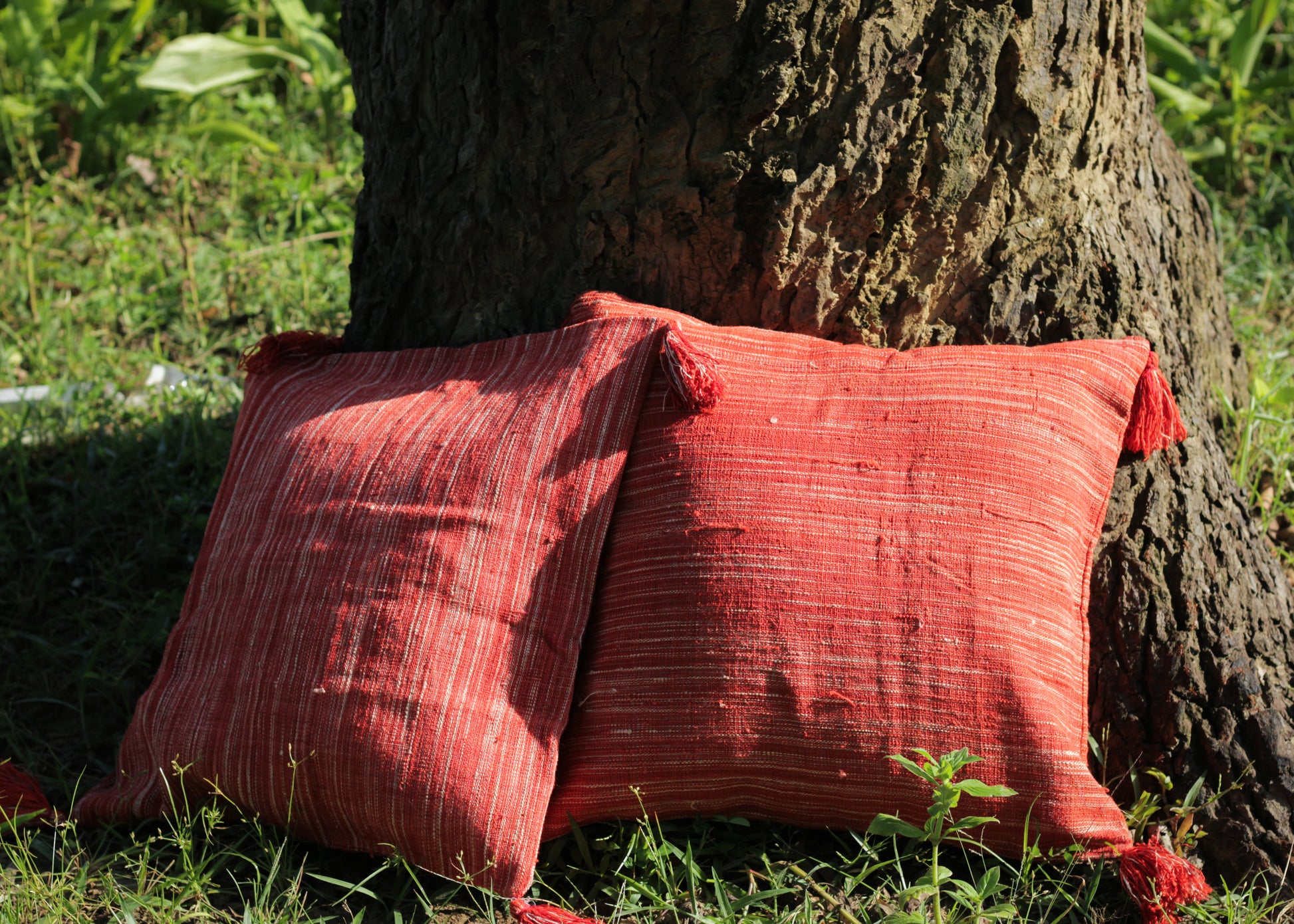 Red Eri Silk Cushion Covers - TATI 